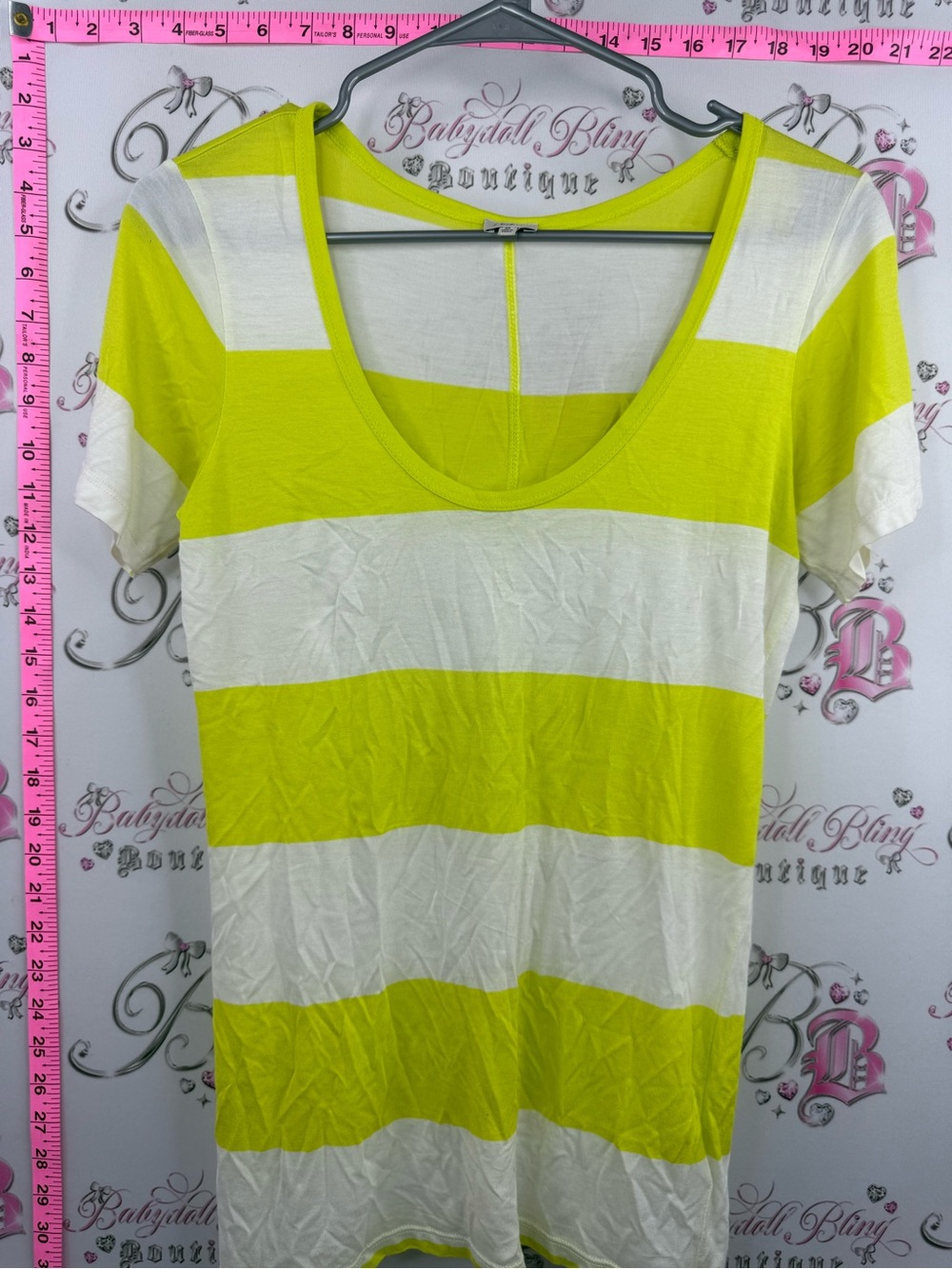 Babaton aritzia yellow Lime & White Wide-Stripe Scoop Neck Tee